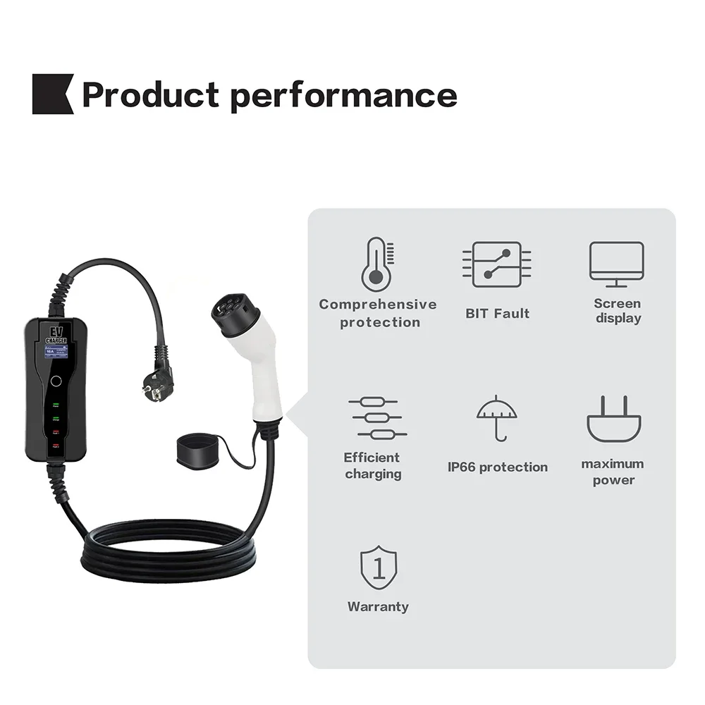 11KW 16A แบบพกพา EV Charger Ty - Type 2 Portable Ev Charger 11Kw Cee บทวิจารณ์และราคา