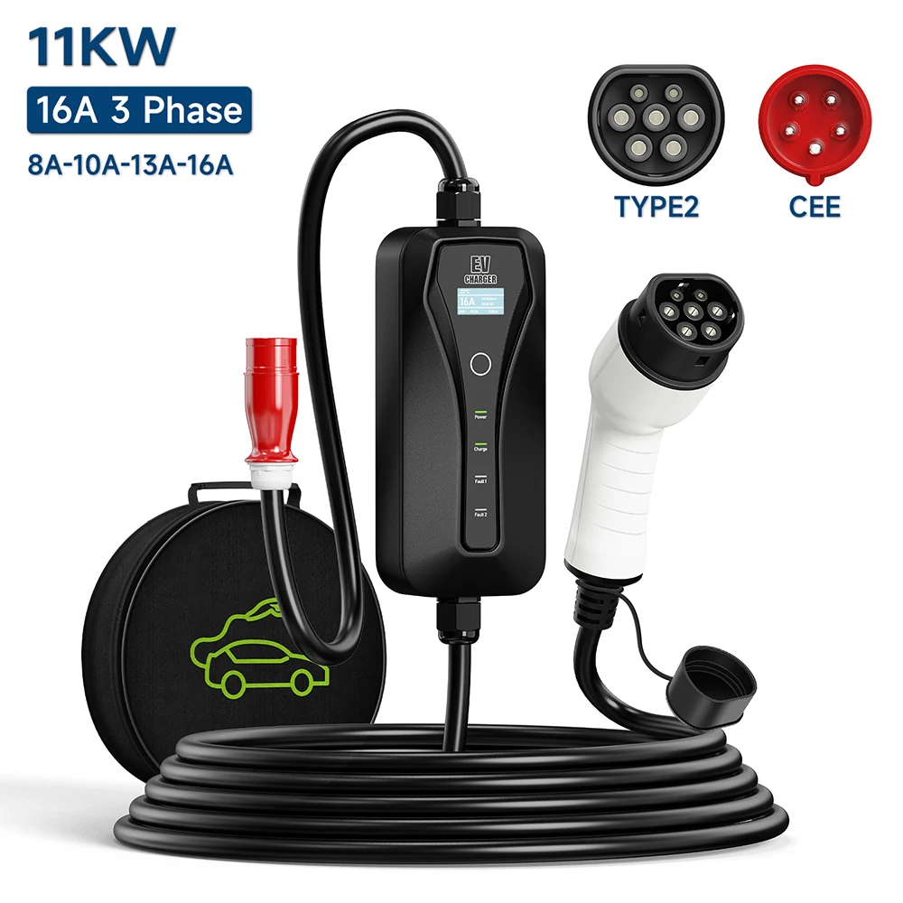 11KW 16A EV Charger ประเภท 2 E - Type 2 Portable Ev Charger 11Kw Cee บทวิจารณ์และราคา
