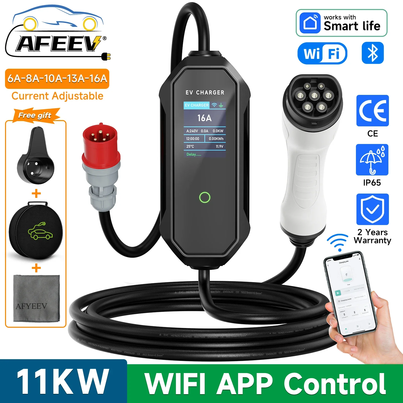 AFEEV ประเภท 2 แบบพกพา EV Char - Type 2 Portable Ev Charger 11Kw Cee บทวิจารณ์และราคา
